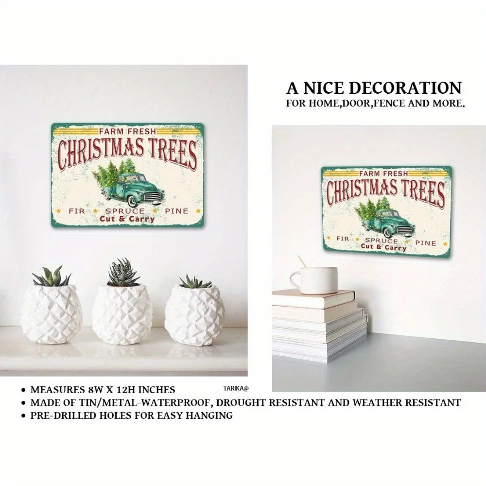 Boerderij verse kerstboom groene vintage vrachtwagen met boom ijzeren poster ijzeren bord vintage muur decor koffieshop bar woondecoratie