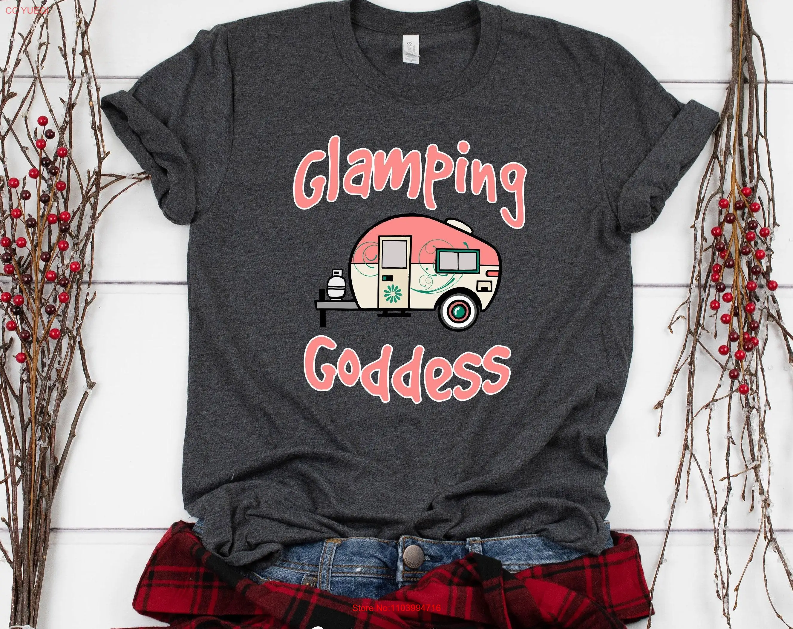 

Glamping T Shirt Happy Glamper Goddess Camping for Women long or short sleeves