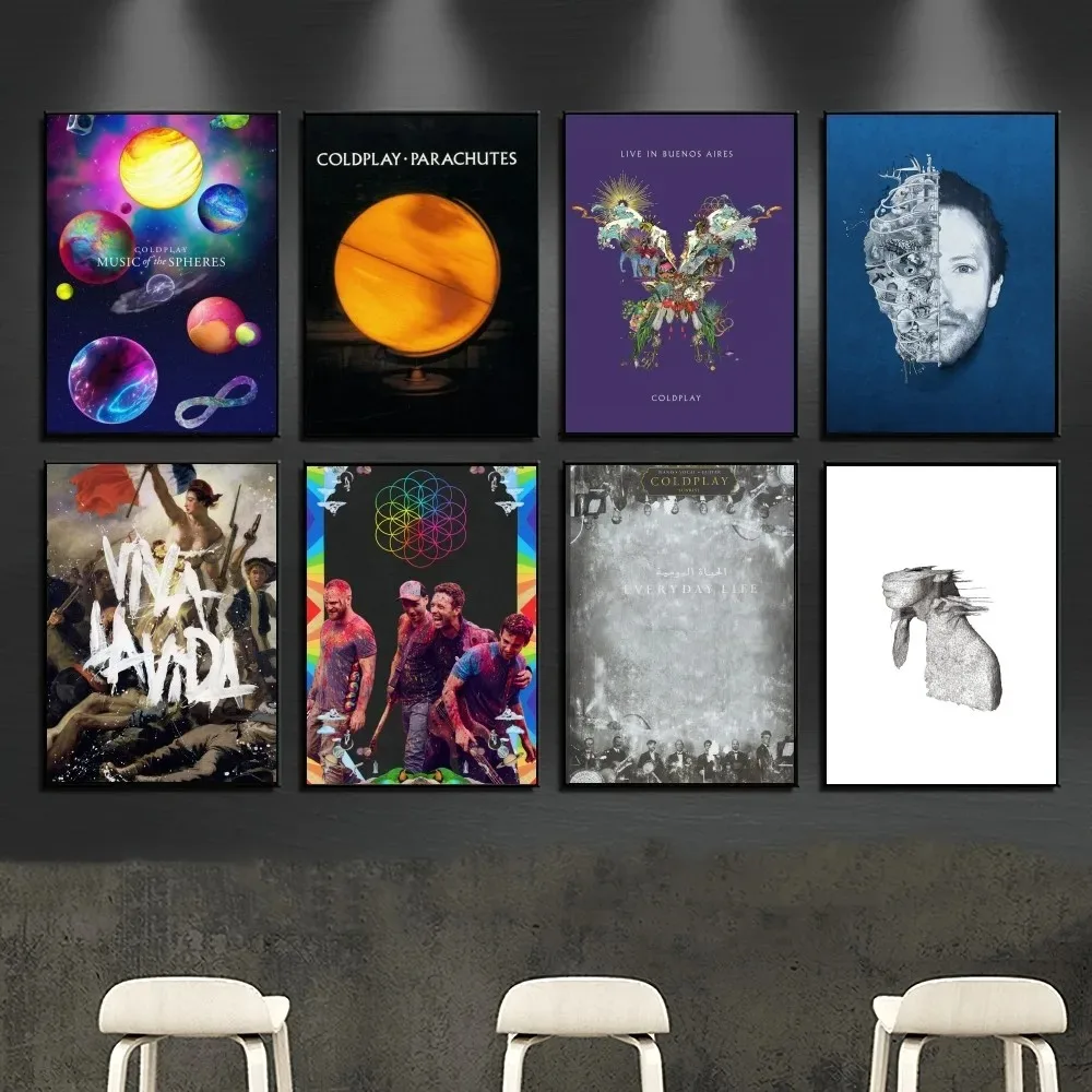 C-coldplay póster de banda, impresiones de galería, calcomanías de pared para el hogar, dormitorio, oficina, decoración de Bar, pintura de lienzo autoadhesiva para sala de estar