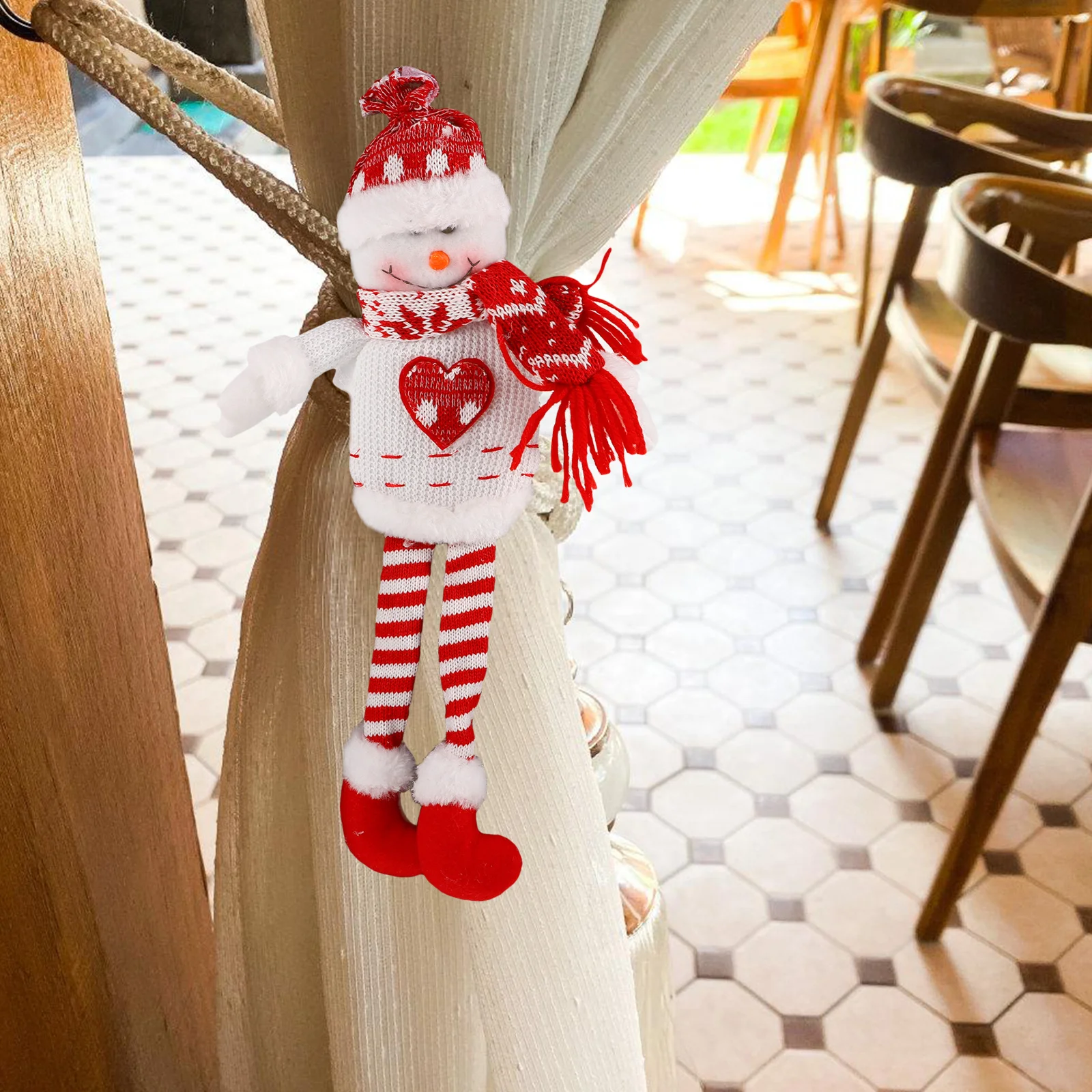 

Knitted Curtain Buckle with Dangling Legs Christmas Window Curtain Ties Festive Holiday Decorative Rope for Living Room Doorway
