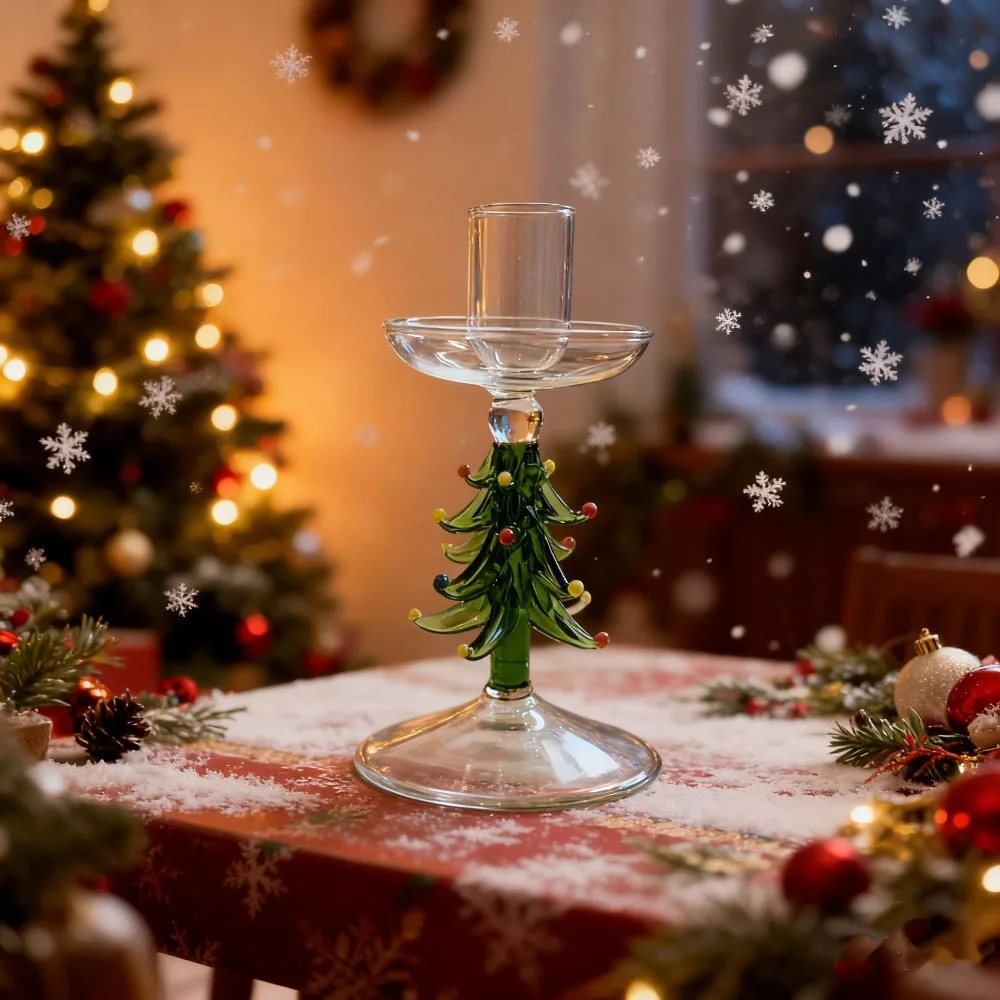 Nordic Style Christmas Trees Candlestick Glass Prevent Dripping Candle Stand Large Pallet Tall Foot Candle Holder Living Room