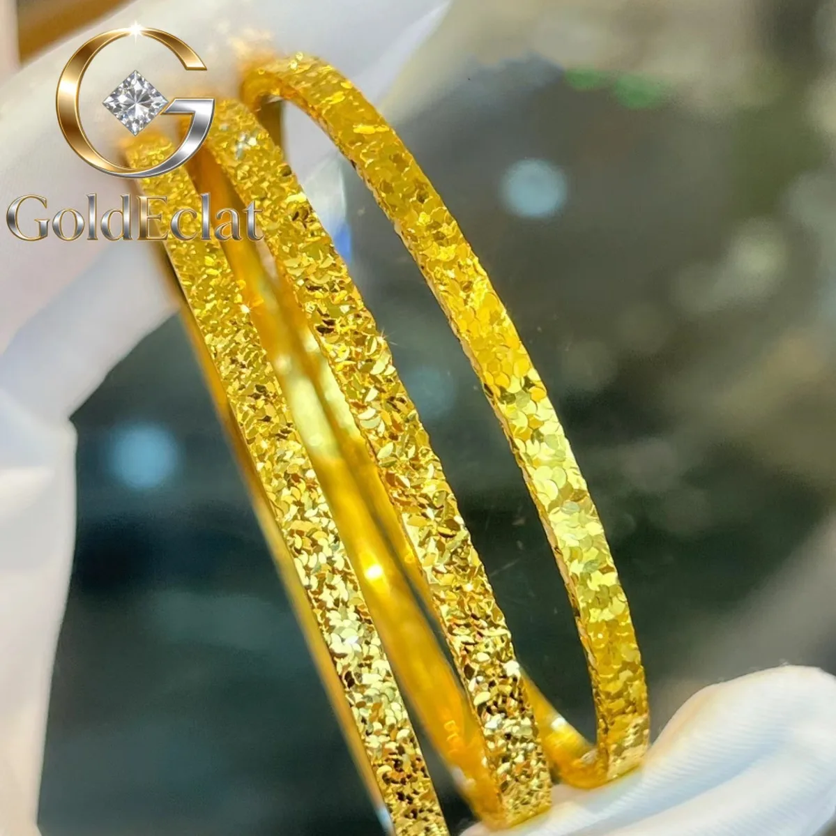 

GoldEclat Light Luxury Women 9999 24K Real Gold Gold Broken Ice Gold Bracelet Women Broken Ice Bracelet Full of Stars Gift for