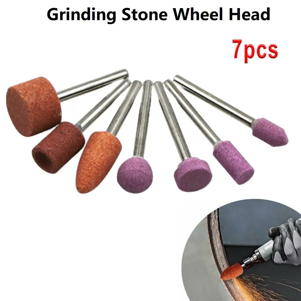 

7-Piece Mounted Abrasive Stone Set For Rotary Tools Featuring Cone Cylindrical Flat Ball And 60-Degree Cone Shapes