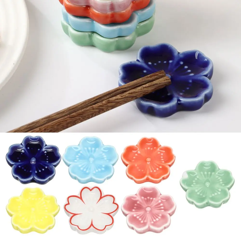 Cute Kitchen Tableware Colorful Sakura Blossoms Chopsticks Holder Ceramic