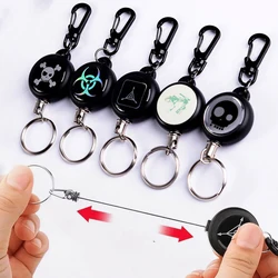 Black Retractable Keychain Anti Lost ID Badge Key Holder With Elastic Steel Wire Rope Backpack Charm Accessories Outdoor Tool