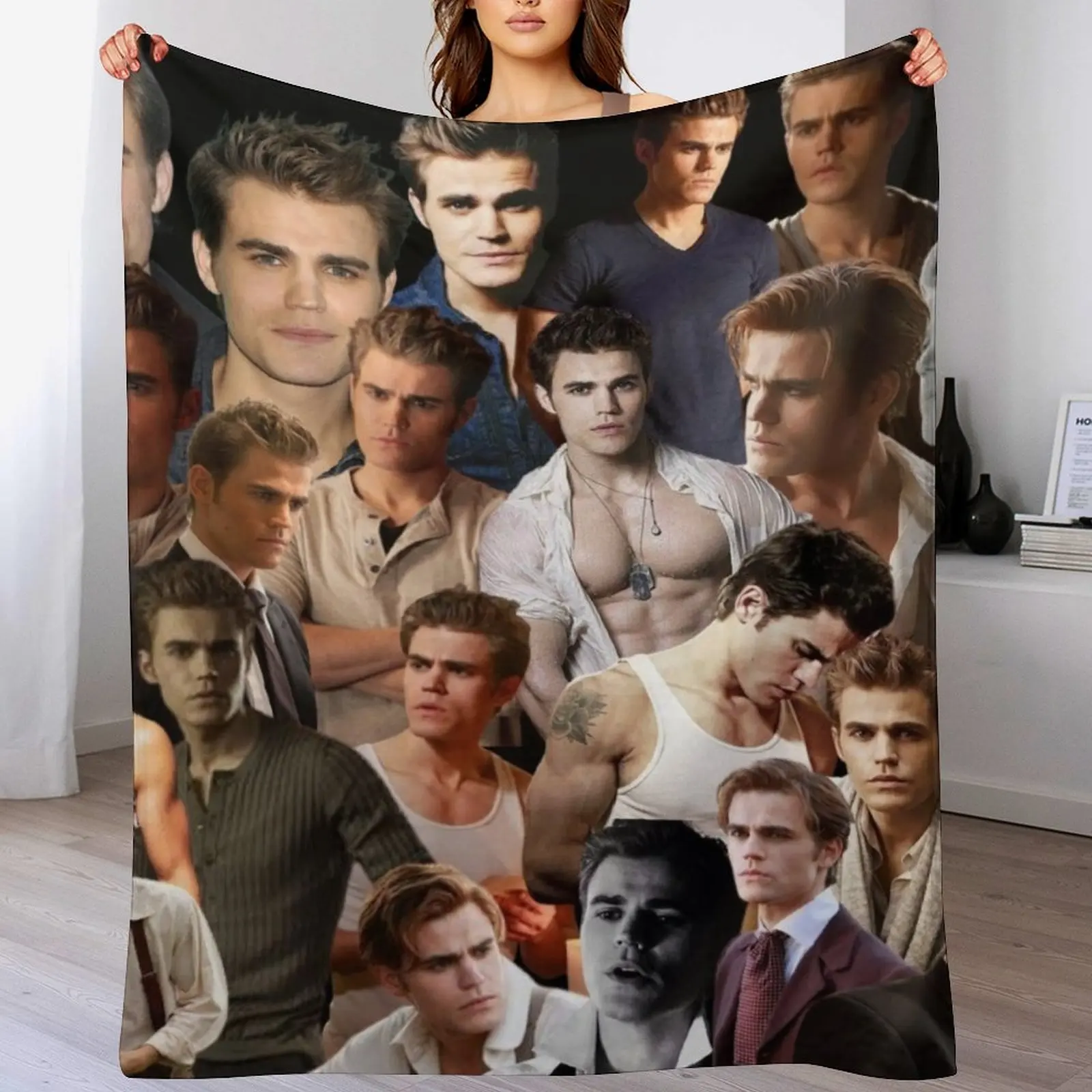 

Paul Wesley photo collage Throw Blanket Warm Loose wednesday Plaid Blankets