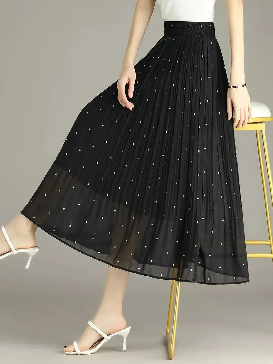 LOUIS YAO Women Skirt 2024 Summer New Sweat Polka Dot Skirt Basic Casual Elegant High Waist Gauze Skirt for Women