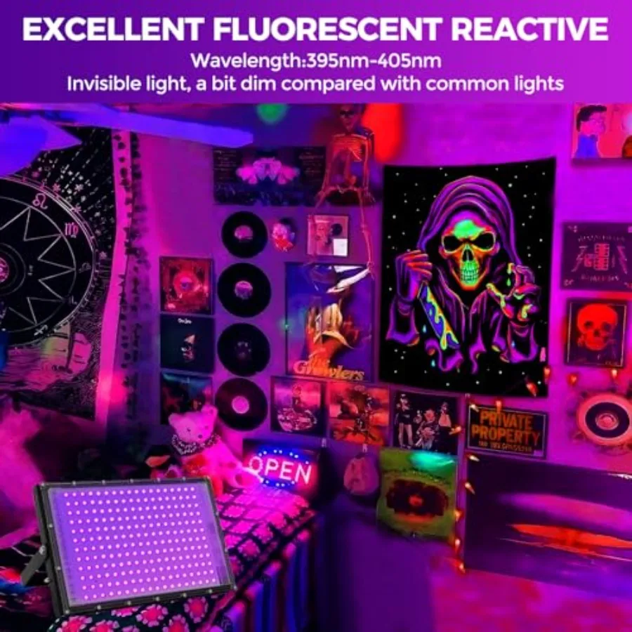 200W LED Black Lights for Glow Party IP65 Waterproof UV Blacklight Floodlight 395nm Black Light Spotlight Purple Black Light Fl view 4