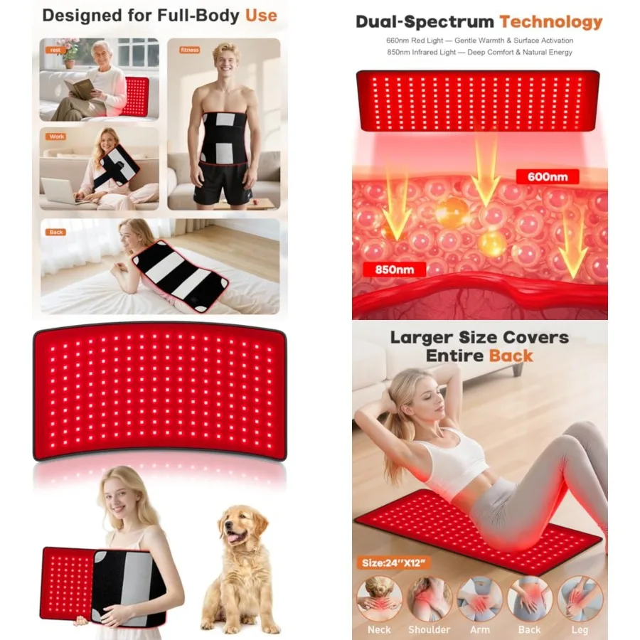 

Red Light Therapy for Body, Large 24" x 12" Infrared Light Therapy Mat with Timer, 660nm 850nm Red Light Pad with 3 Modes and 5