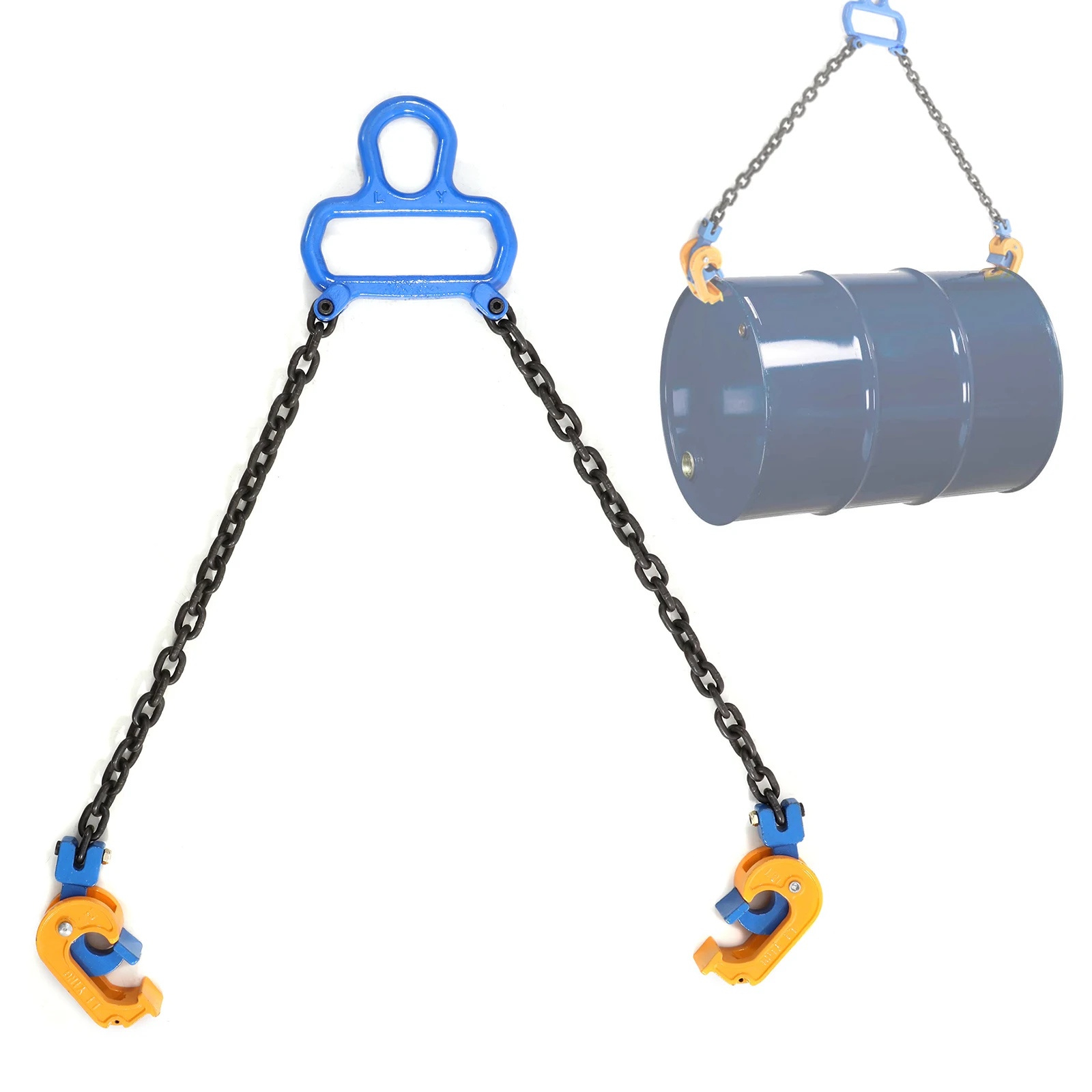 

Oil Drum Lifter Chain 2 Claw Clamp Hook Carbon steel for Forklifts or Cranes Plastic Metal Drums Lifting 2000 Lbs Load