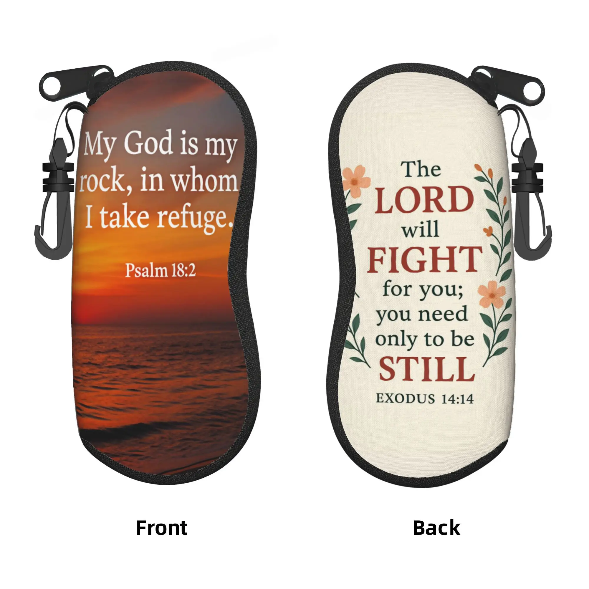 My God is my rock in whom I take refuge Glasses Case  Pocket Sunglasses Pouch For Unisex Vintage Eyewear Key Chain Glasses Box
