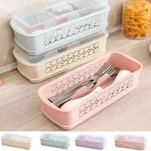 Dust-proof Chopsticks Case Practical Plastic Stackable Chopsticks Container with Lid Draining Spoon Fork Storage Box Kitchen