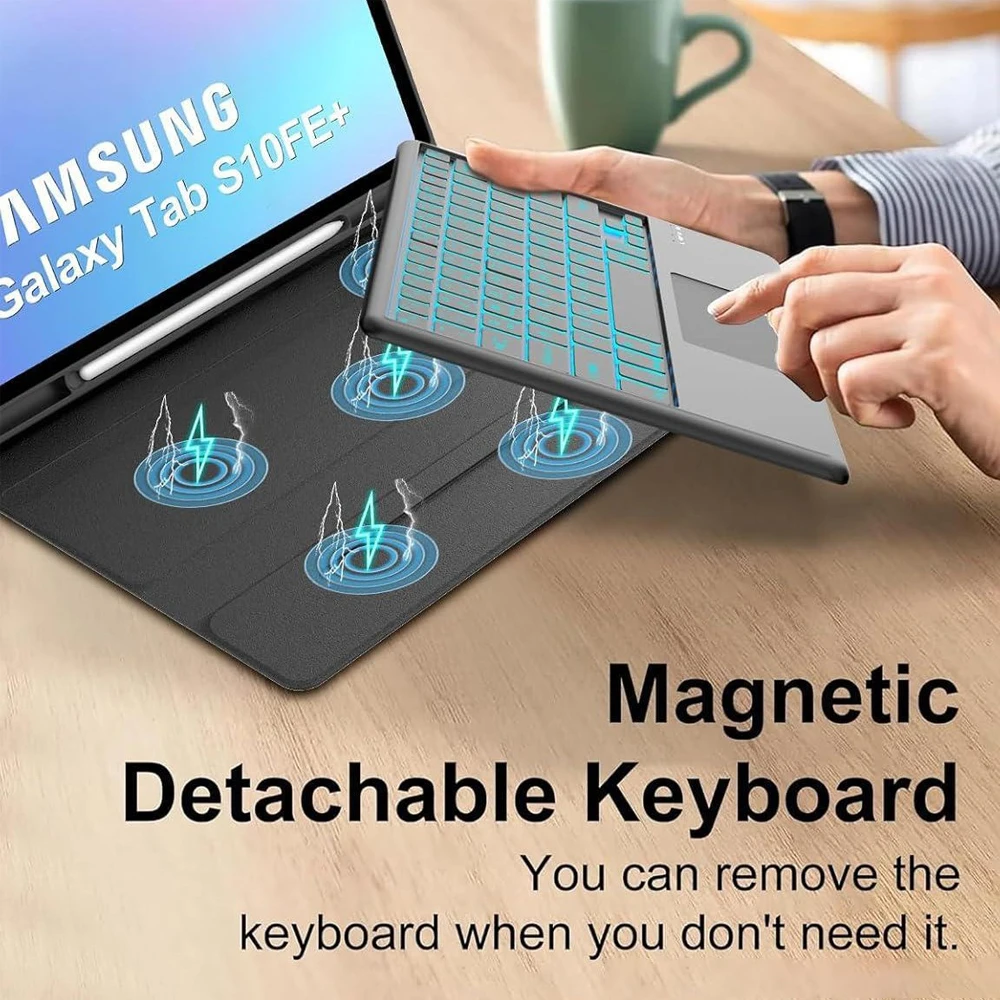 Case for Samsung Galaxy Tab S10 FE Plus 13.1 lnch,Detachable 7-color Backlit Keyboard for Tab S10 FE+13.1