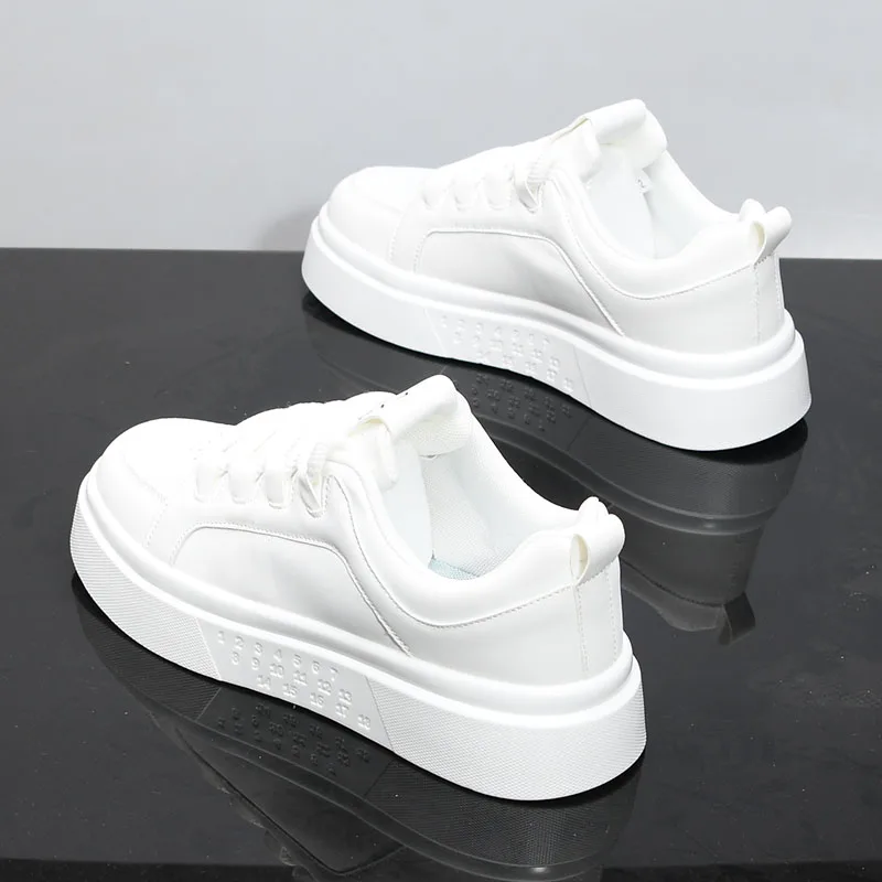 

White leather lace-up men's sneakers outdoor black casual sneakers men and women white tennis walking shoes