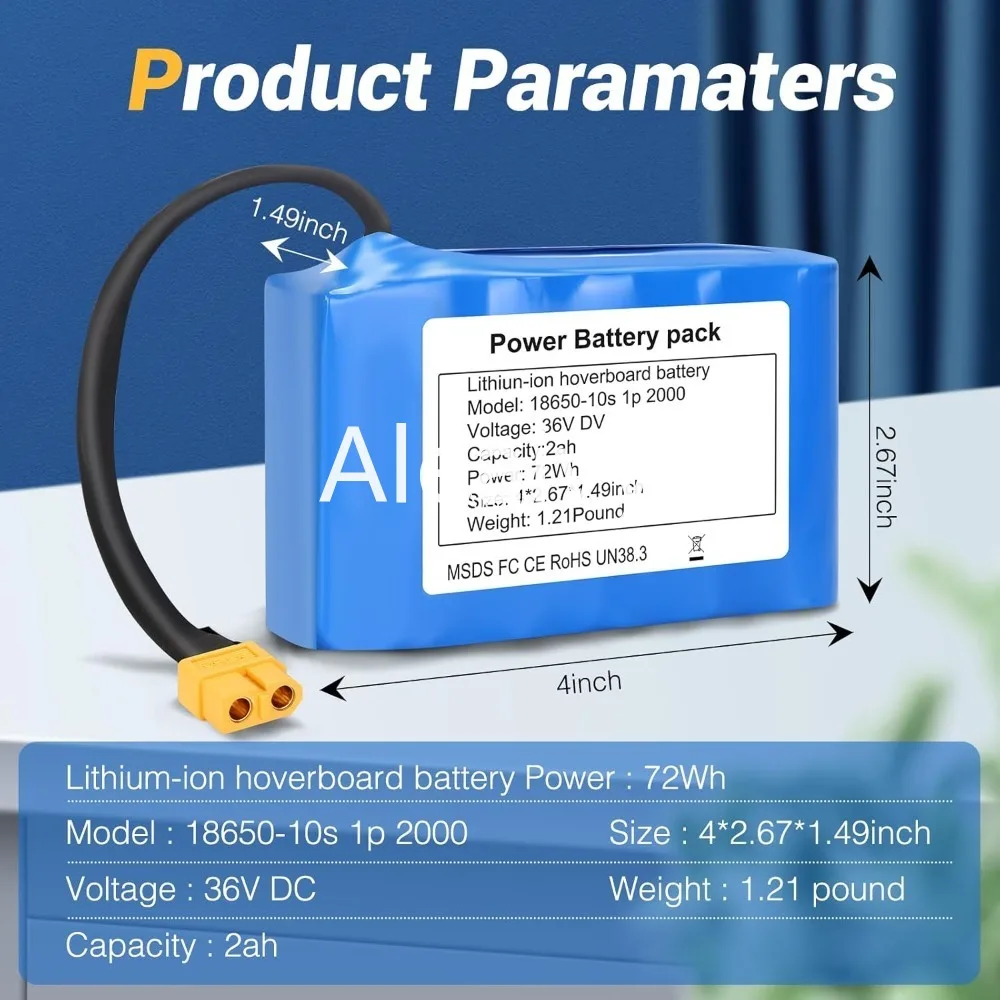 Genuine 36V 2000mAh 10s1p Battery Packs Rechargeable Lithium Ion Battery for Electric Self Balancing Scooter HoverBoard Unicycle