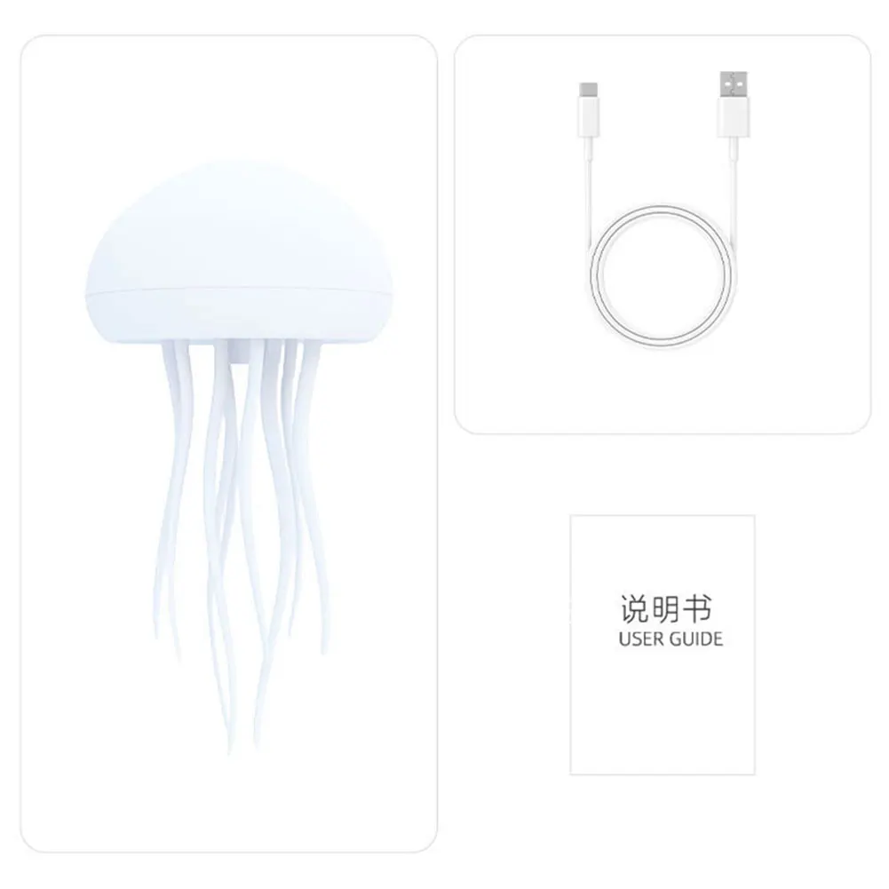 Jellyfish-Cartoon LED Night Light, RGB Gradiente, lâmpada de cabeceira, Controle de Voz, Carregamento Tipo C, Bonito