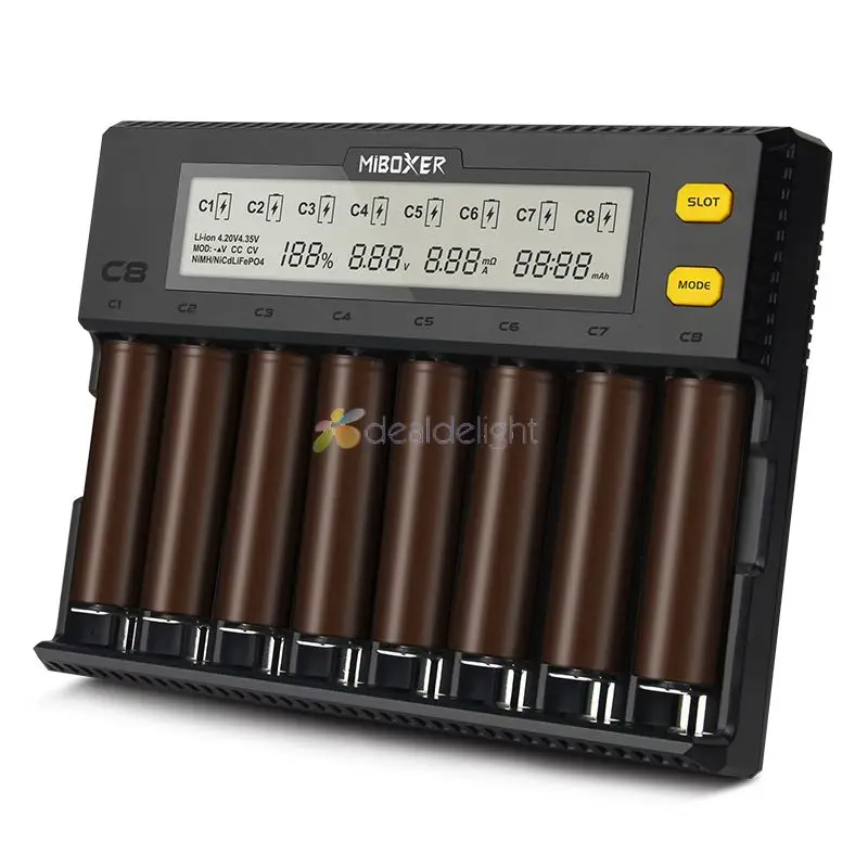 Miboxer C8 8 Slots Smart AA AAA 18650 Battery Charger Current Optional Overcharging Protection With Display
