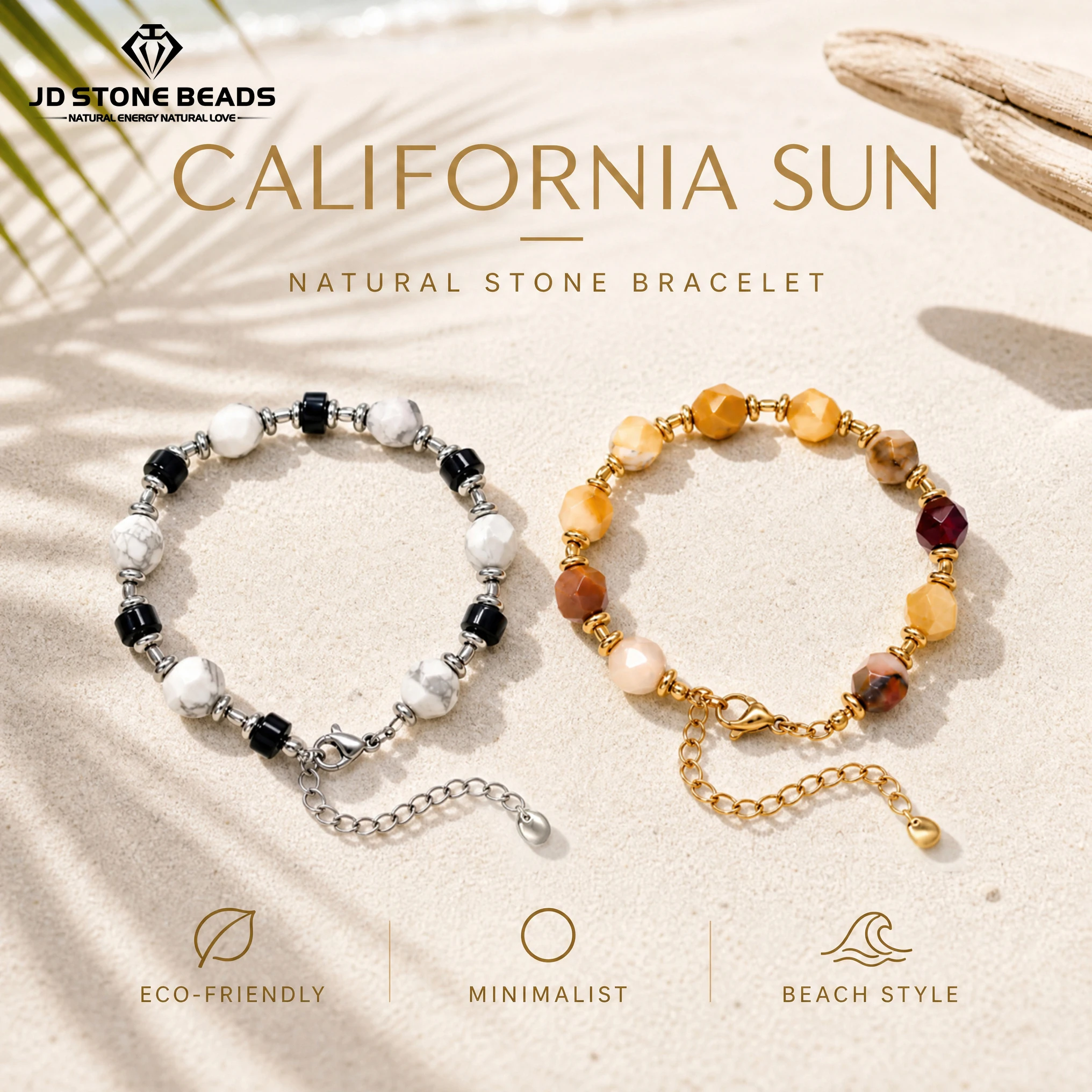 Natural Egg Yolk Stone Rhombus Bead Stainless Steel Bracelet Handmade Jewelry Beaded Chain Bracelet Gift for Men Women Fashion