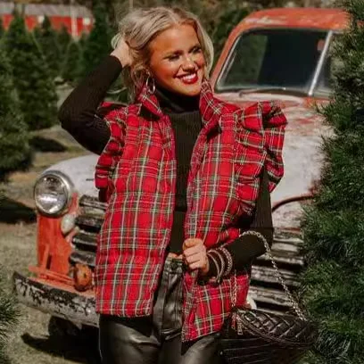 

2026 New Fashion Printed Button Vest Jacket Women Spring Casual Loose Plaid Stand Collar Home Sleeveless Jacket Women