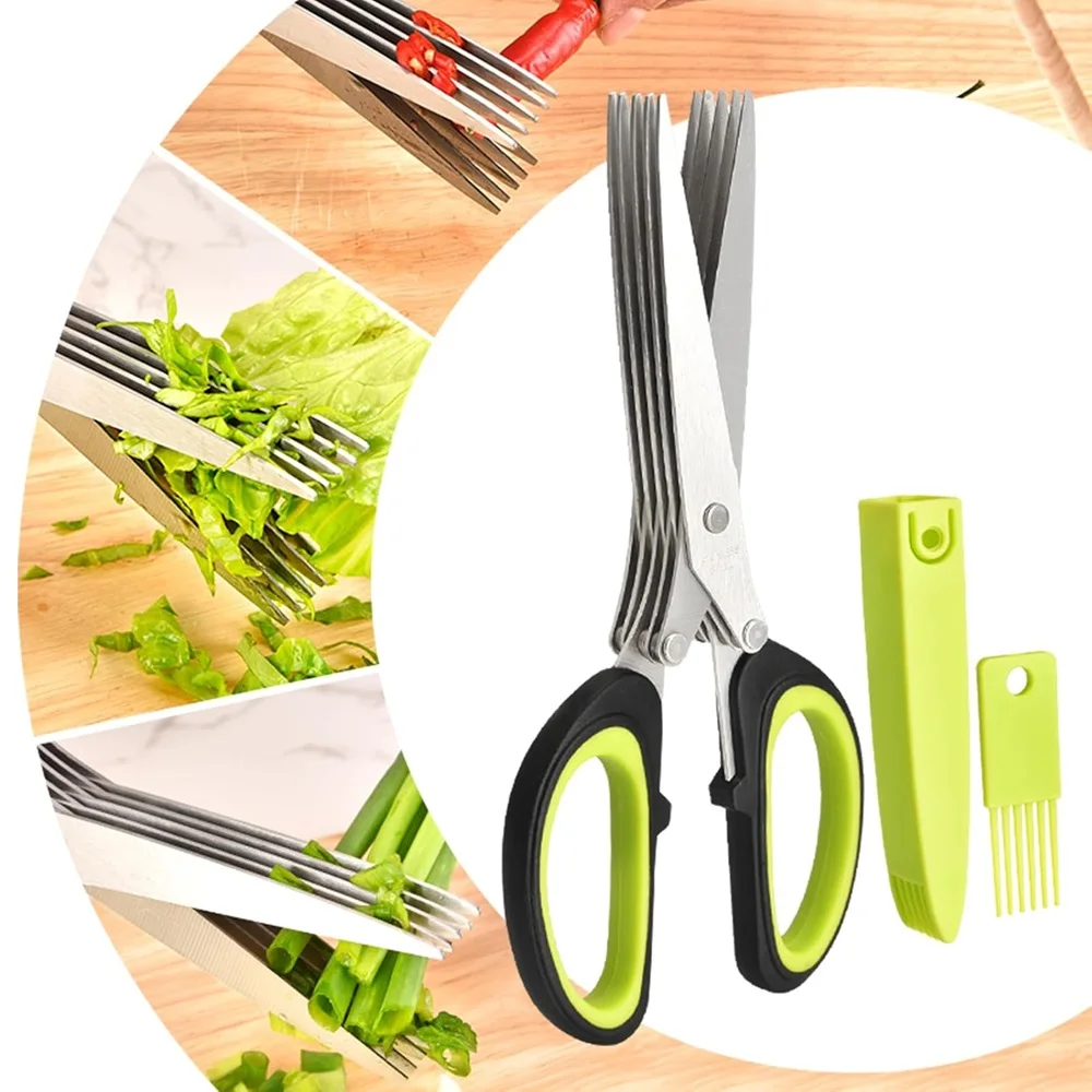 Multilayer Scissors Kitchen Scissors 5 Blades Stainless Steel Onion Cutter Seaweed Spice Herb Chives For Cutting Spices Cooking