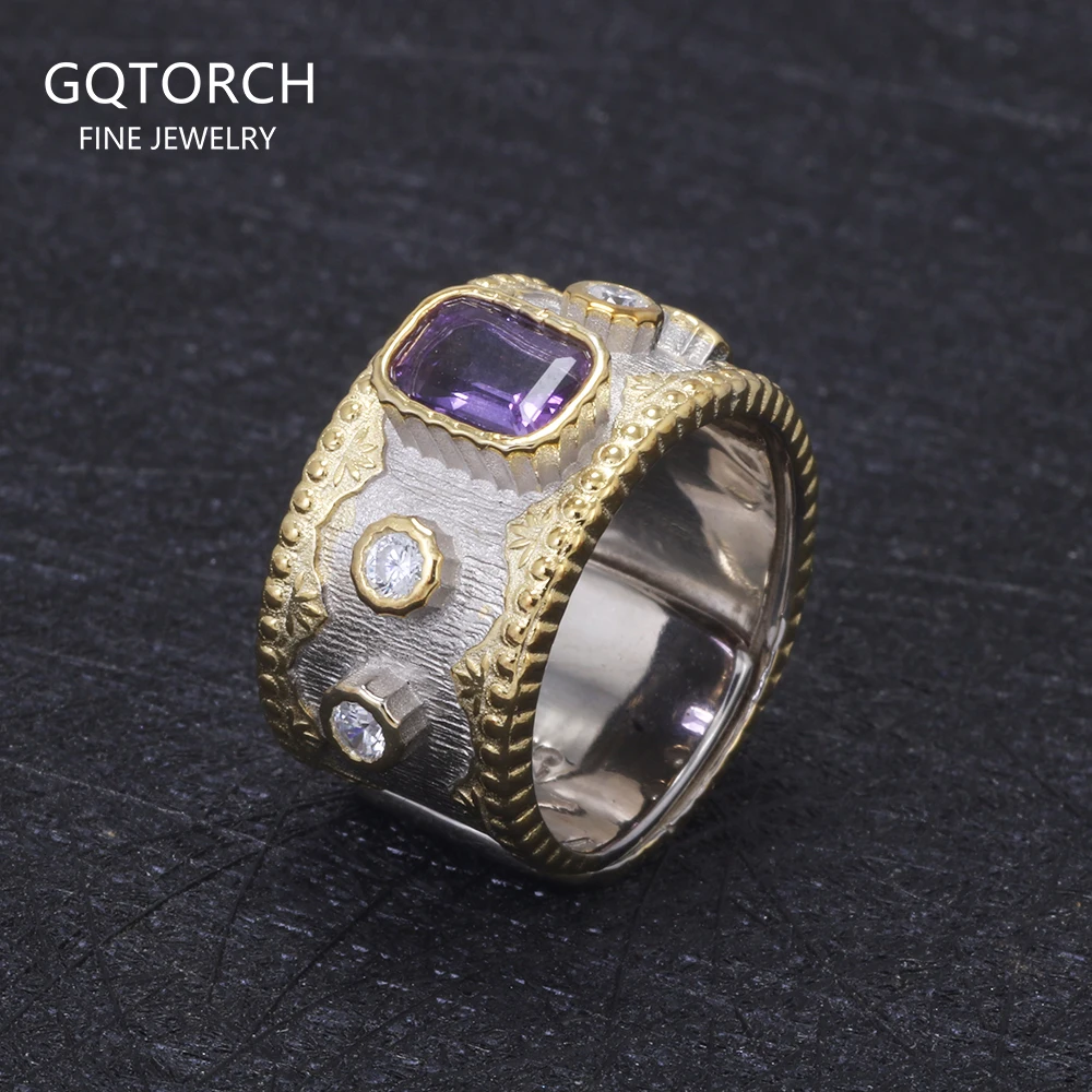 

Real Pure 925 Sterling Silver Bohemian Amethyst Ring for Women Gorgeous Luxury Vintage Fashion Party Jewelry Gift Clearance Sale