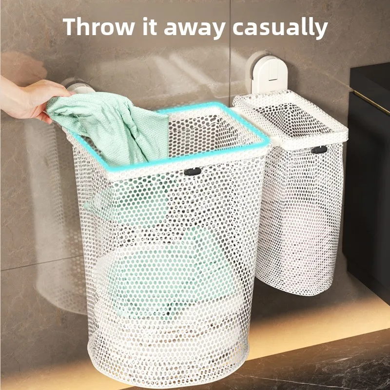 Wall-Mounted Laundry Hamper,Foldable Dirty Clothes Storage Bag,Suction Cup Hanging Basket,No-Drill Space-Saving Organizer
