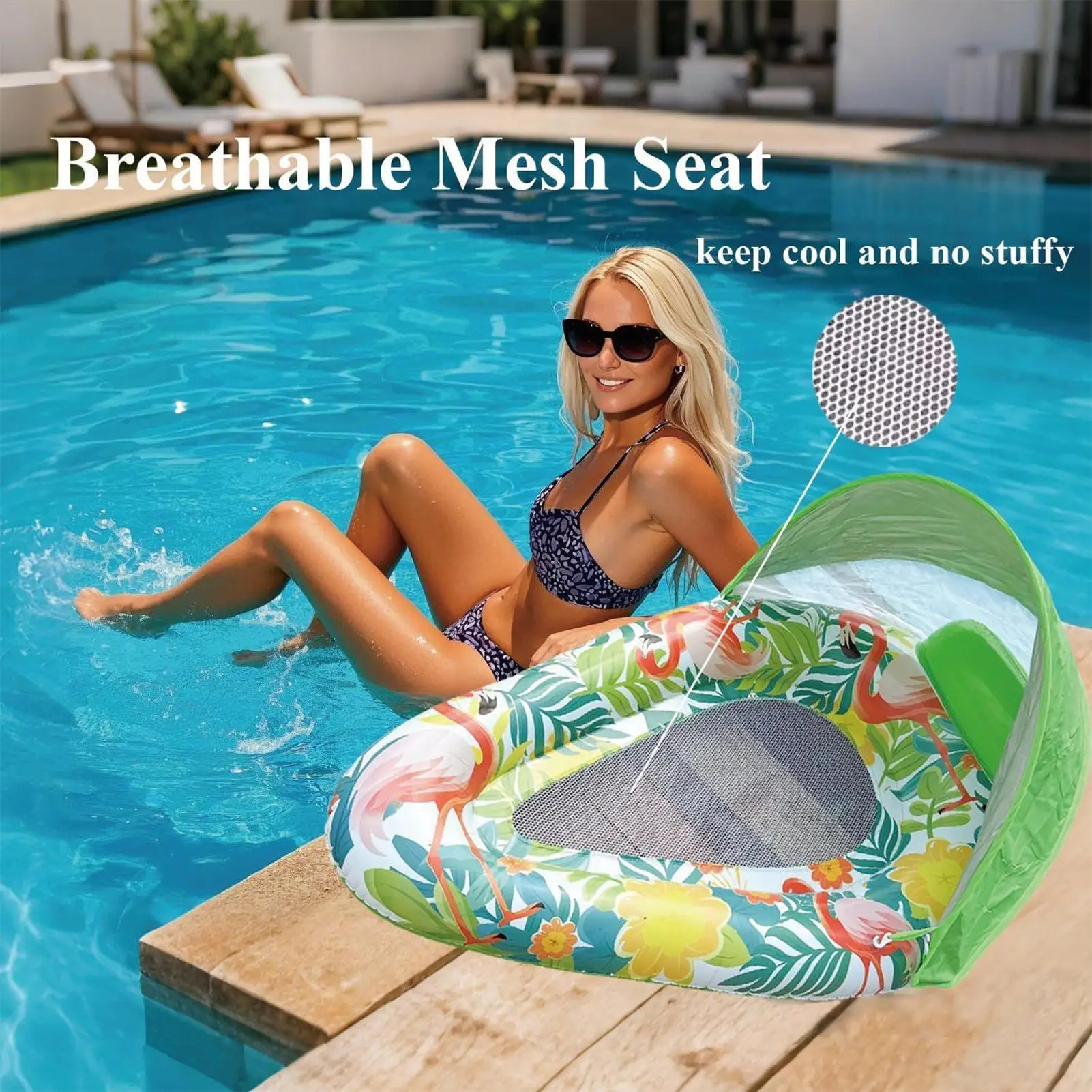 Flutuador com dossel nadar flutua proteção solar inflável para crianças esportes praia crianças ilha do mar primavera natação diversão ao ar livre