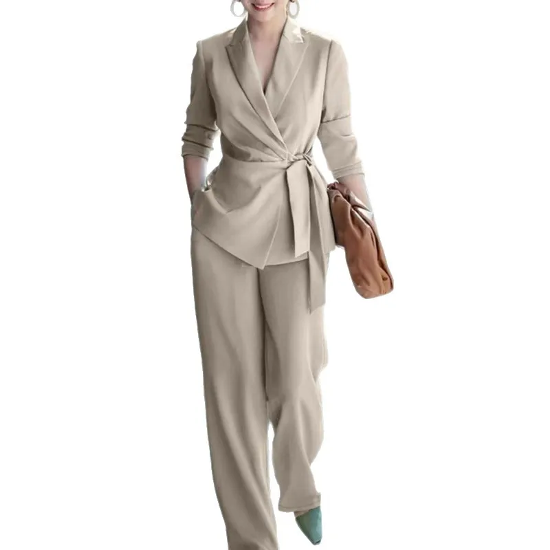 Foreign Trade Amazon Europe, America The Middle East Autumn Winter New Solid Color Temperament Lace-up Suit Fashion Suit Women