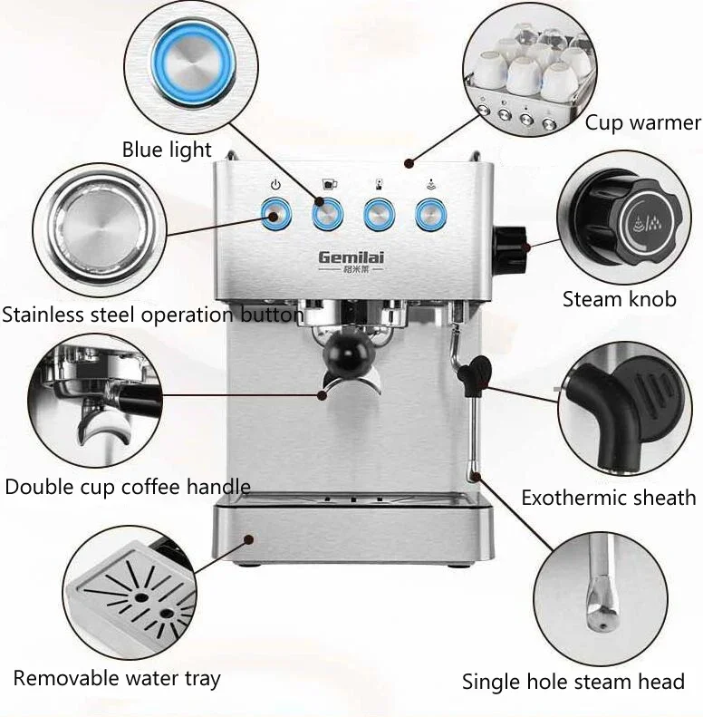 Espresso Coffee Machine Semi Automatic Coffee Maker with Froth Milk 1450W Pump Press Italian Coffee Maker Cafetera