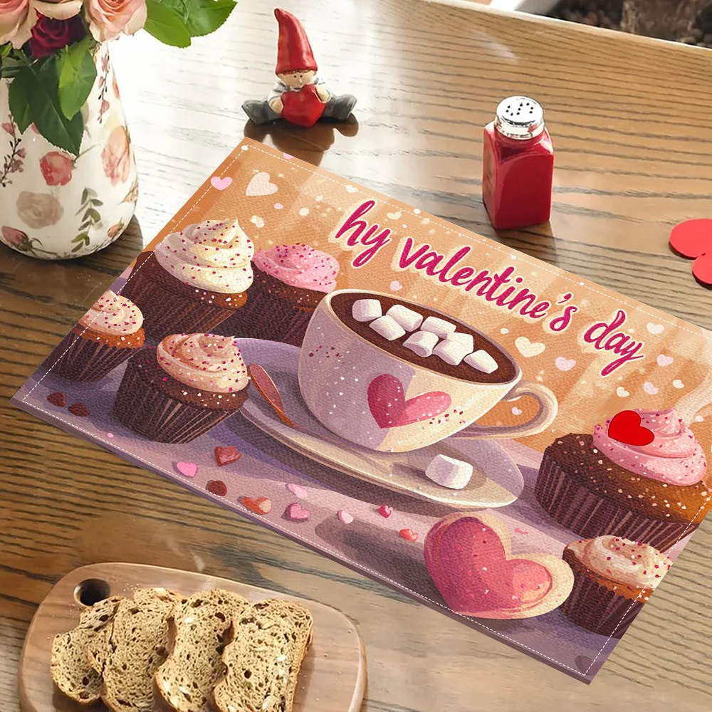 VIKAMA-alfombrilla para comida con tema del Día de San Valentín, galletas de amor, cena con velas, mejores amigos, decoración de mesa de té de la tarde, 4 Uds.
