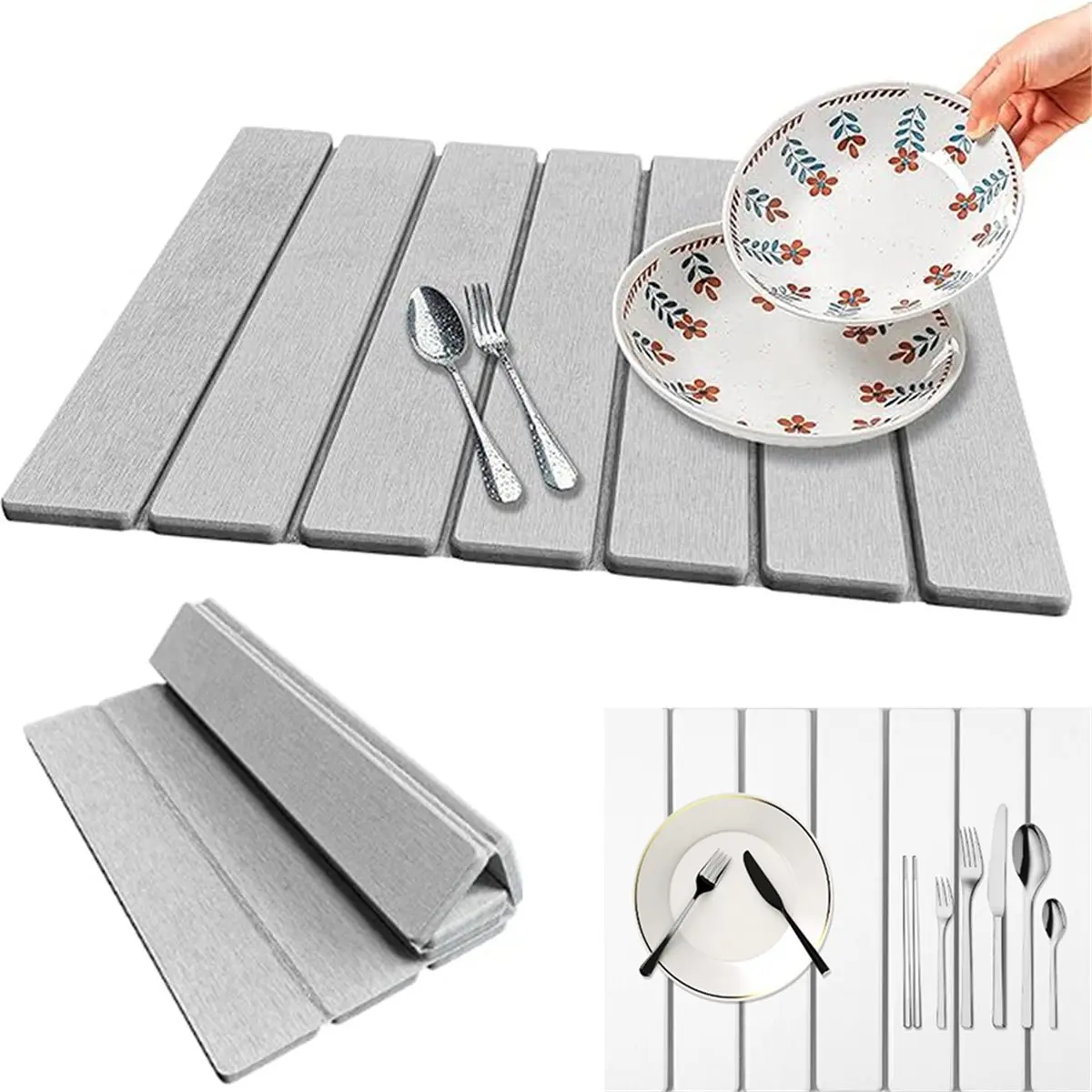 Kitchen Drying Mat Foldable Absorbent Drying Mat Nonslip Drying Pad Coffee Dish Drainer Mat Stone Kitchen Accessories