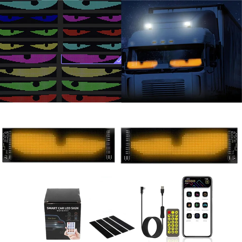 

2PCS Car Led Eyes Light for Windshield Glowing Car Eyes Flexible LED Panel Sign Decal Stickers Flashing Windshield Decorative