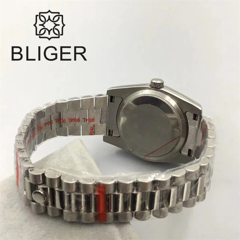 BLIGER Watch For Men 36mm/39mm NH35 Automatic Steel Strap Fluted Bezel Sapphire Glass Glide Lock Black Blue Green Gray Dial