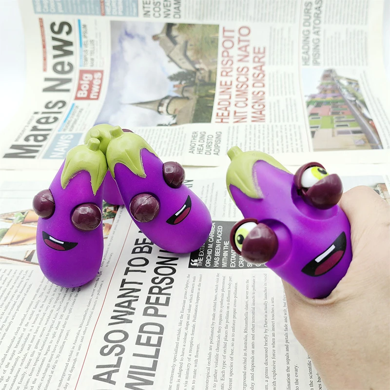 Hot Novelty Cute Fun Eye-popping Eggplant Squeeze Toy Anti-stress Eggplant Toy Funny Stress Relief for Kids for Boredom