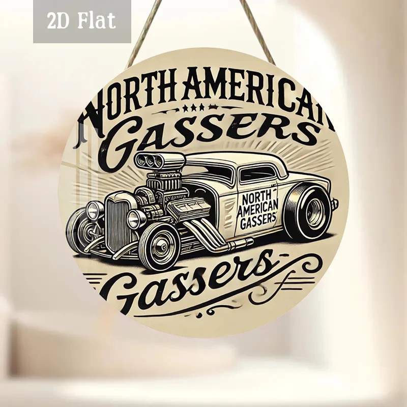 2D Flat, 1pc Retro Hot Rod Wood Panel Painting - Classic American Muscle Car Art, Vintage Round Wall Decor Suitable for Home, Ga