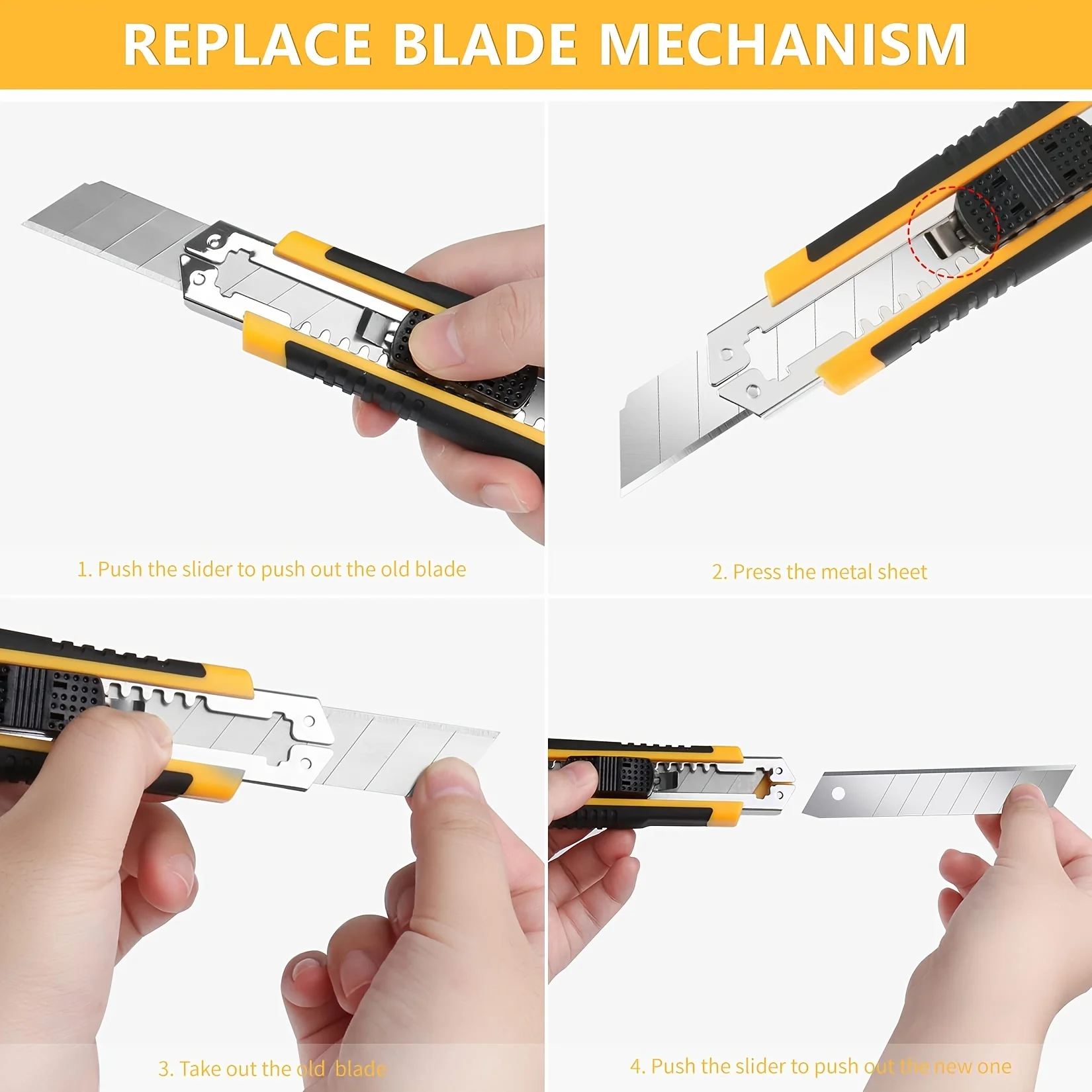 1 PC Utility Knife Box Cutter Retractable, Blade Storage Design, Extra 2 PCS Snap Off Blades Included