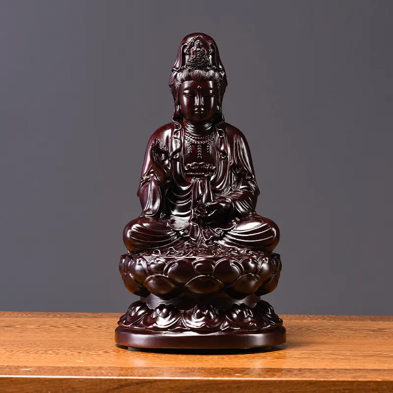 CZ ebony solid wood carving lotus Guanyin Bodhisattva Buddha statue ornament mahogany handicrafts home offering lotus Guanyin