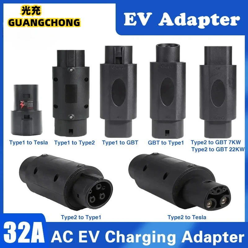

EV Charging Station Connecter Type1 to GBT Type2 Adapter 32ATesla to j1772 For MG4 KIA HYUNDAL BYD Model Charger Car Accessories