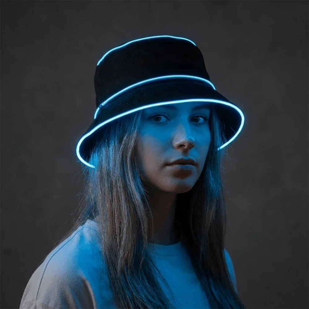 Simple Battery Powered LED Bucket Hat Flashing Modes Solid Color Luminous Hat Korean Style Grow in Dark Flashing Glow Hat Men