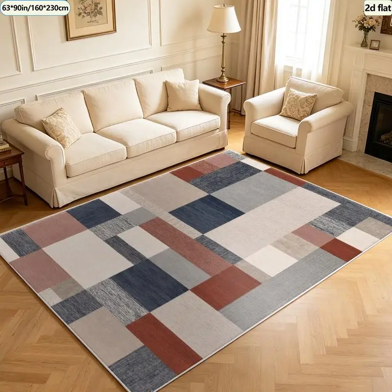 1 piece geometric patchwork rug, soft and comfortable, suitable for all seasons, lightweight and easy to maintain, home decor, living room, bedroom, dining room, fall, winter