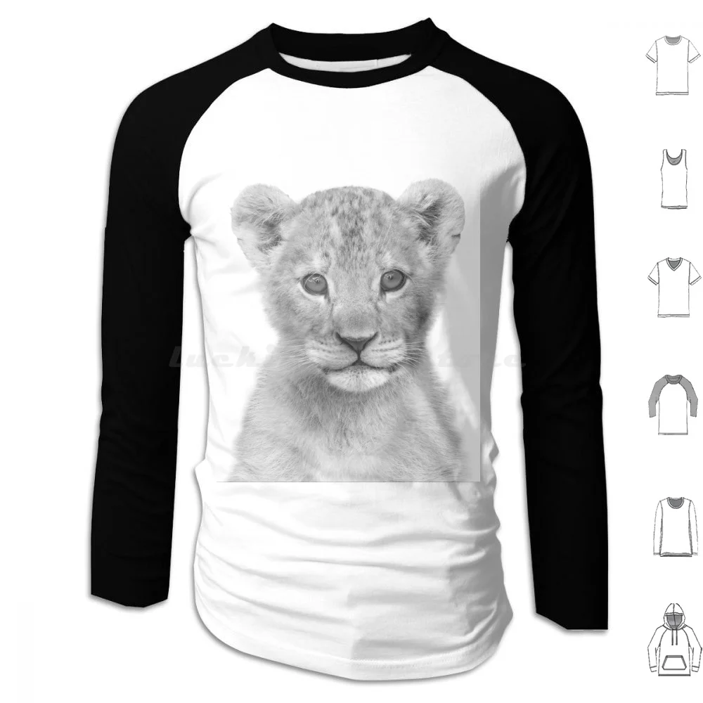 Baby Lion Black & White Art Print By Art Hoodie cotton Long Sleeve Baby Lion Black White Safari Animals Lion Cub Kids