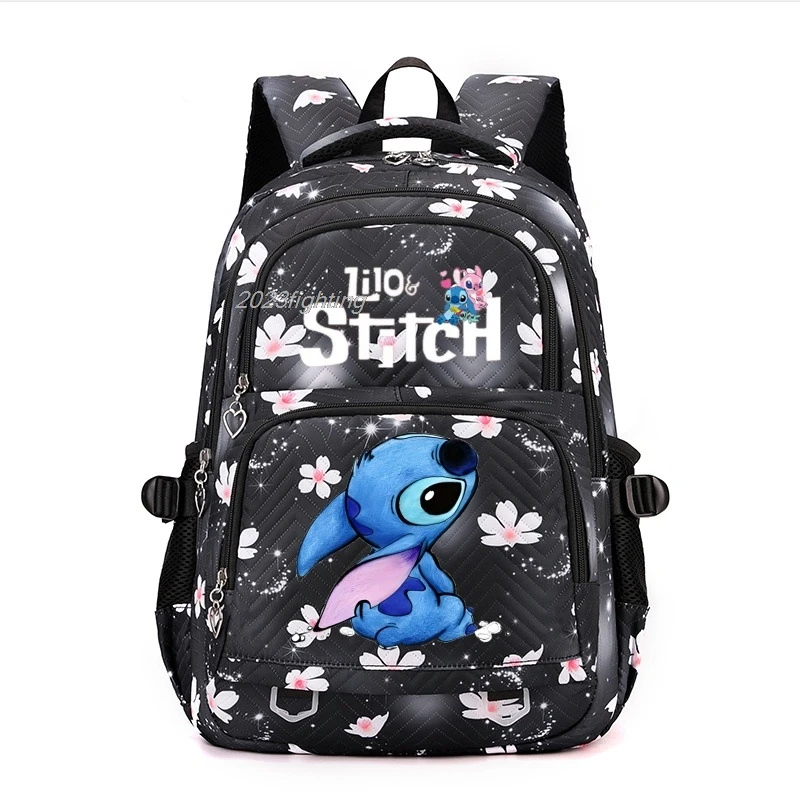 Lilo & Stitch Backpack Flowers Printe Large Capacity Lightweight And Breathable Outdoor Mochilas Women Men Laptop School Bags