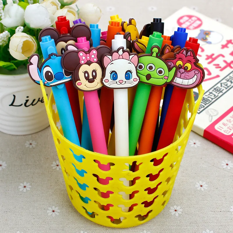 Disney Cartoon Patch Gel Pen 10/20pcs Mickey Minnie Qiqi Cute Students Pen 0.5 Black School Office Stationary Write Supply Gifts