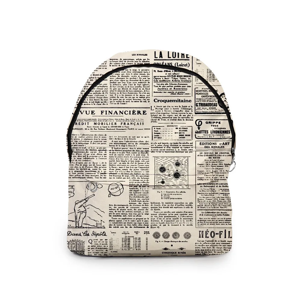 Classic Popular old newspaper student Bookbag Notebook Backpacks 3D Print Oxford Waterproof Boys/Girls Casual Travel Backpacks