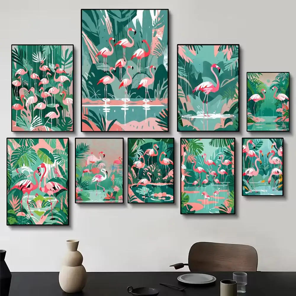 Stylish Vibrant Decorative Colorful Flamingo Poster Painting Wall Art for Living Room Home Gifts Decor Mural