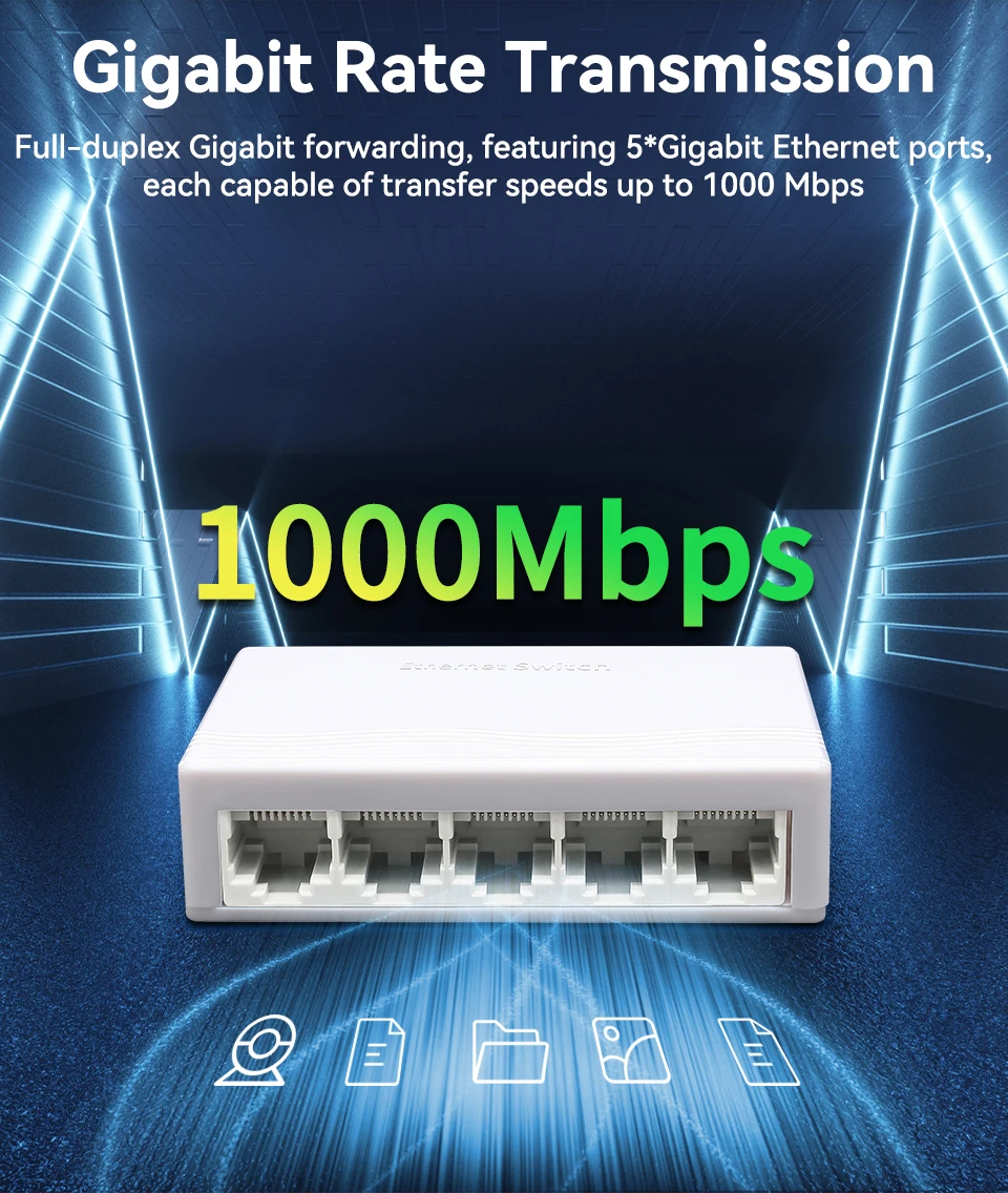 HORACO 5-Port Gigabit Netzwerk-Switch Unmanaged 1000M Mini-Switch Desktop Plug-and-Play Ethernet-Switch – Detail 3