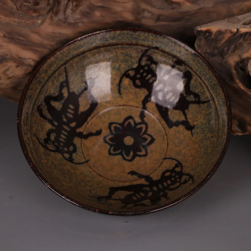 Jizhou Ware Three Loop Insect Spot Bowl Jingdezhen Style Song Dynasty Vintage Porcelain Home Decor Collectible
