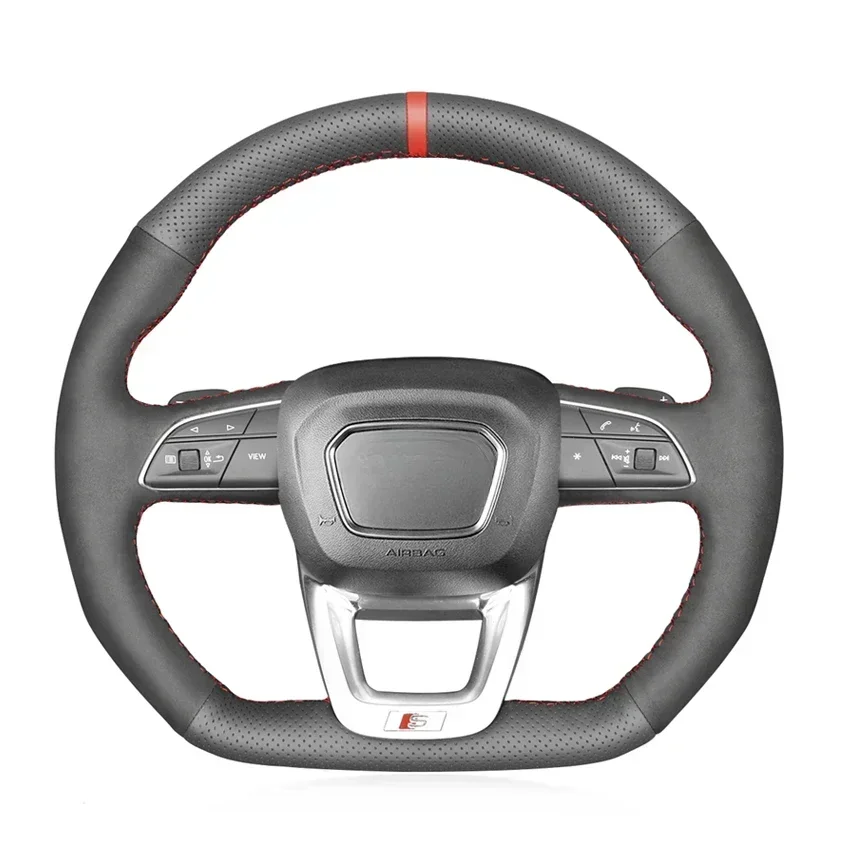 

Black Artificial Suede Leather Car Steering Wheel Cover For Audi Q3 RSQ3 F3 Q8 SQ8 RSQ8 Q5 SQ5 FY 2017-2022 Q7 SQ7 4M 2015-2022