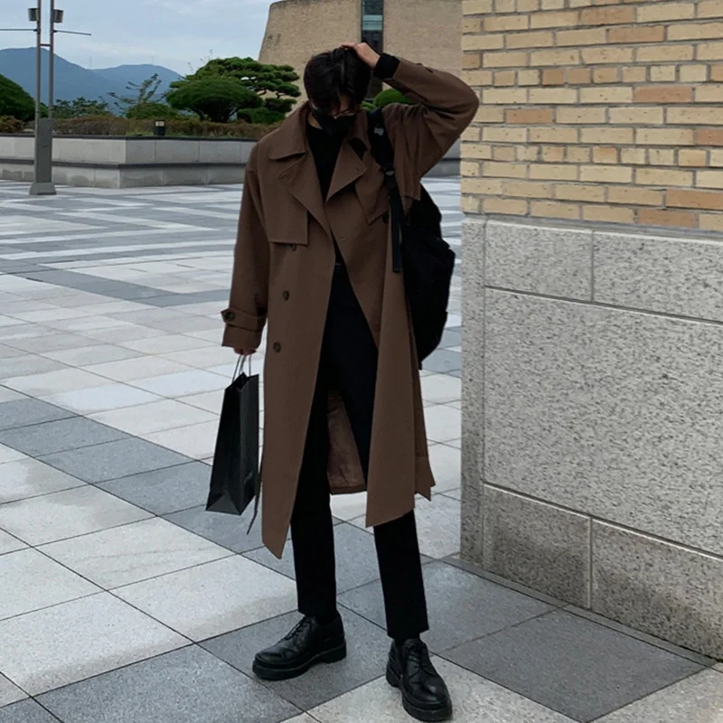 

Trench Coat Noir Mens Sheepskin Ultra-Long Bar Italian Aesthetic Batwing Performance Alternative Distressed Fitted Reflective BF