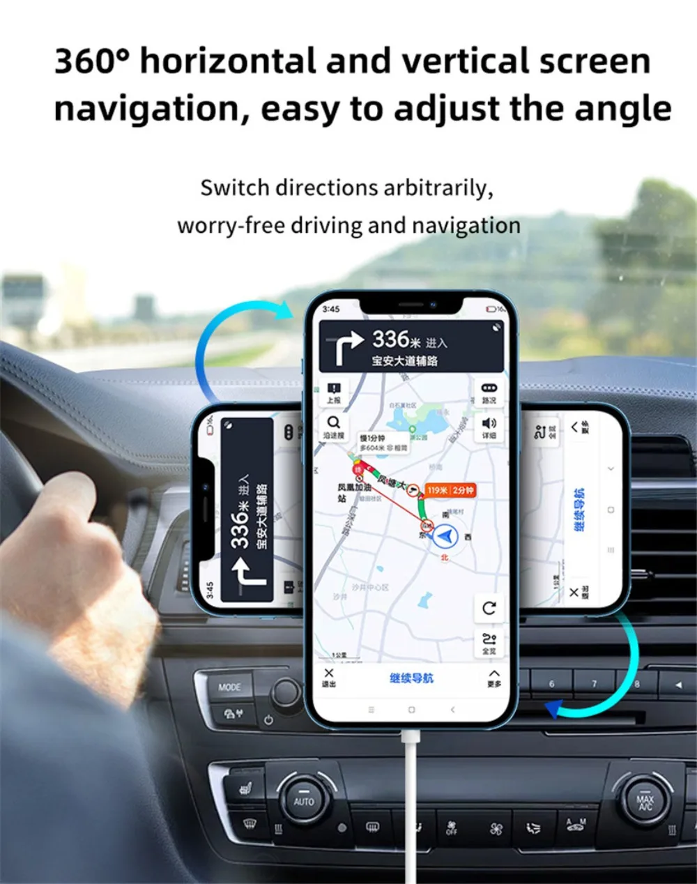 360° drehbarer magnetischer Auto-Lüftungshalter mit kabellosem Ladegerät für MagSafe iPhone 17~12 Samsung Xiaomi Handyhalterung – Detail 6